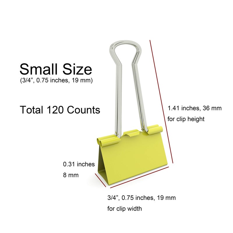 Nctinystore Binder Clips Small Metal Clamp - 3/4 in (0.75 inch)(Small, Yellow, 120 Count) - Image 2